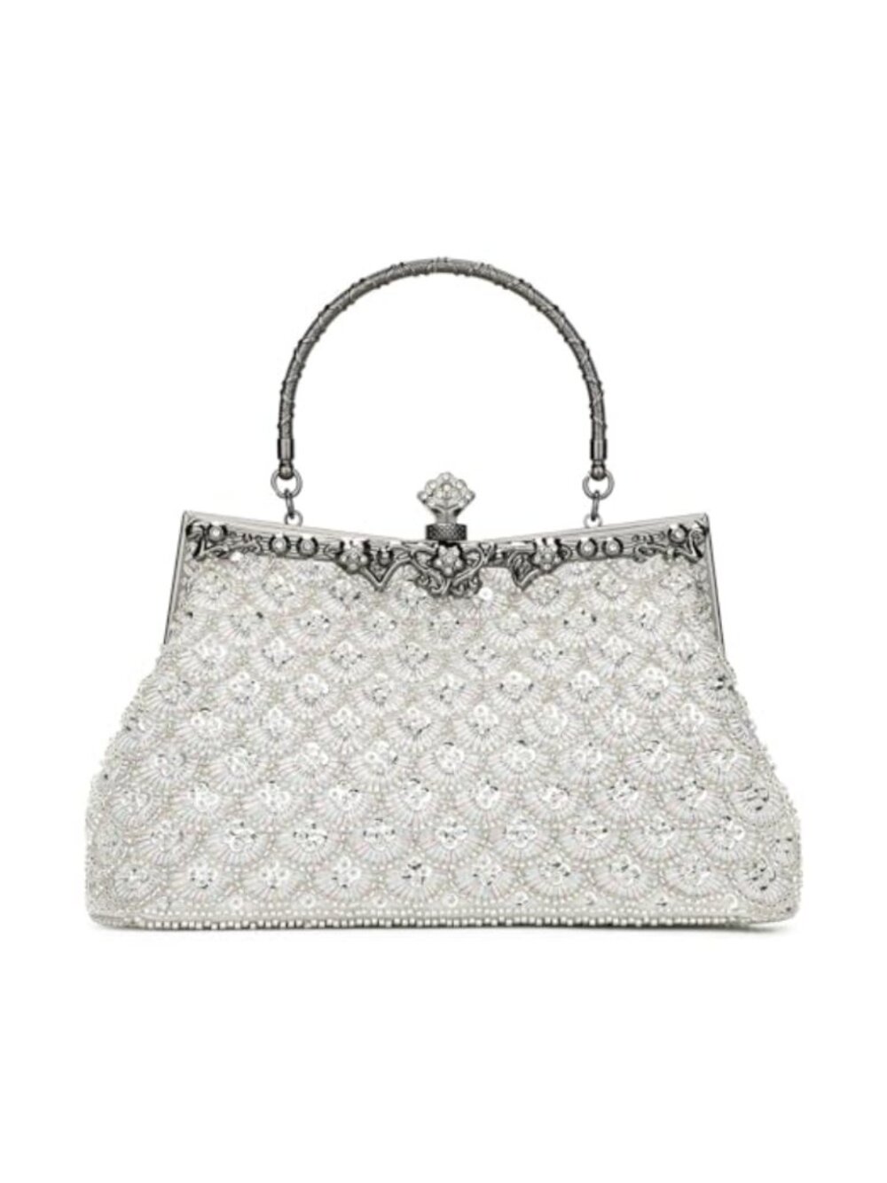 Vintage Floral Beaded Rhinestone Embroidery Clutch Evening Handbag Wedding